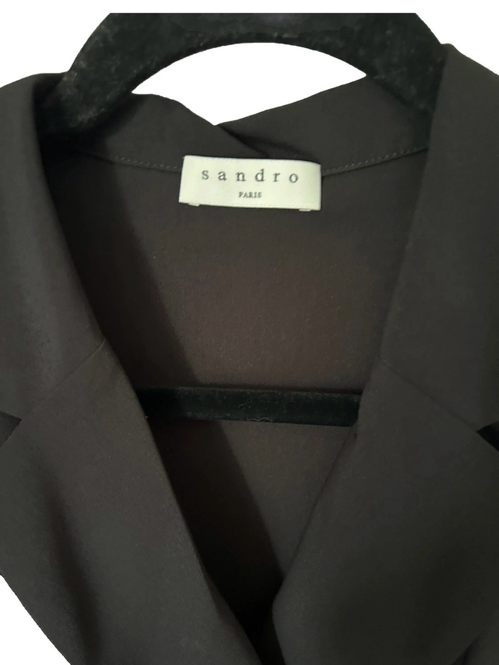 Sandro Paris Elegant Black Pleated Wrap Midi Dress with Sheer Sleeves size 38 - Picture 6 of 8